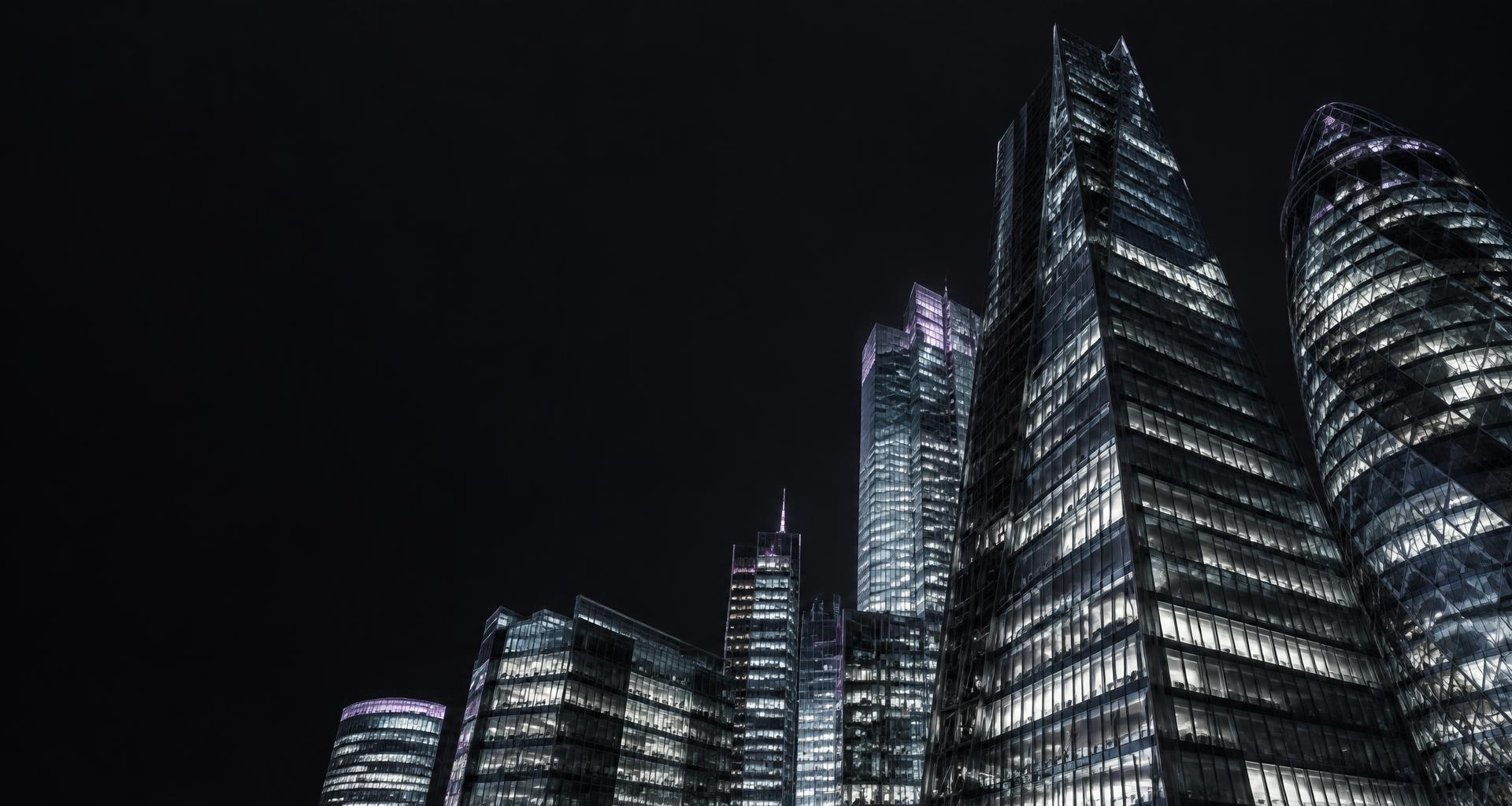 Illuminated glass towers in London's financial district